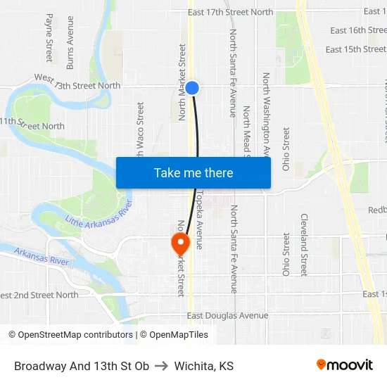 Broadway And 13th St Ob to Wichita, KS map