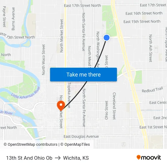 13th St And Ohio Ob to Wichita, KS map
