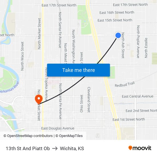 13th St And Piatt Ob to Wichita, KS map