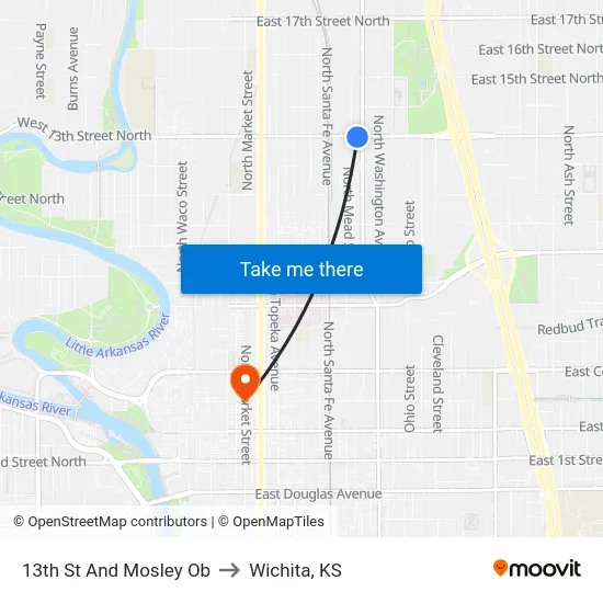 13th St And Mosley Ob to Wichita, KS map
