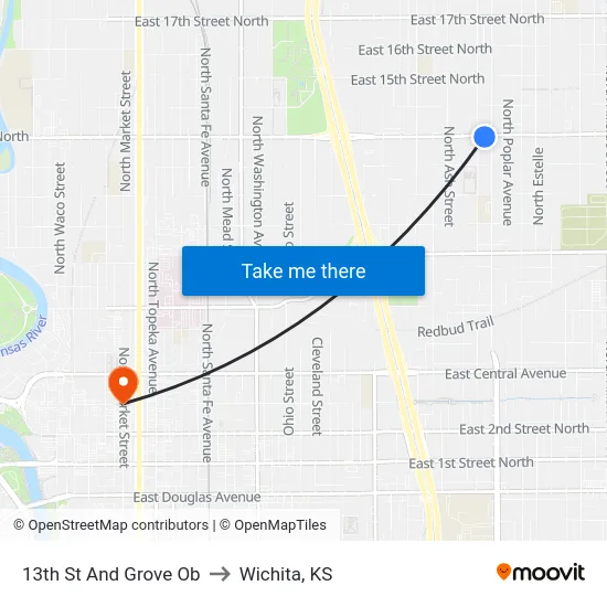 13th St And Grove Ob to Wichita, KS map