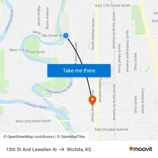 13th St And Lewellen Ib to Wichita, KS map