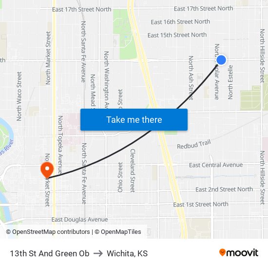 13th St And Green Ob to Wichita, KS map