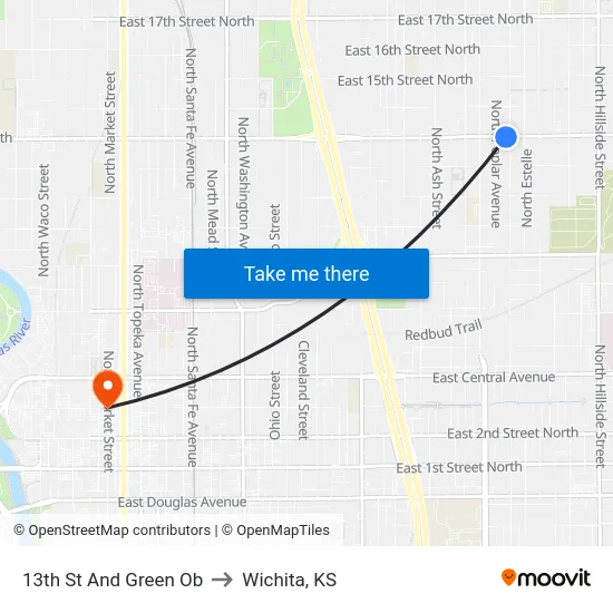 13th St And Green Ob to Wichita, KS map