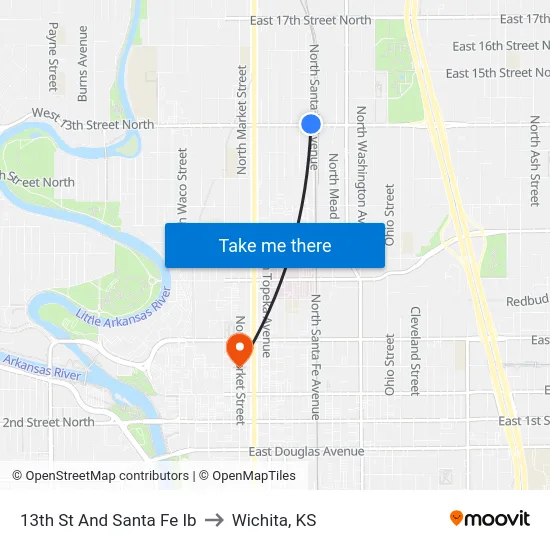 13th St And Santa Fe Ib to Wichita, KS map
