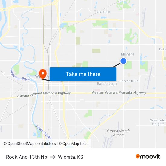 Rock And 13th Nb to Wichita, KS map