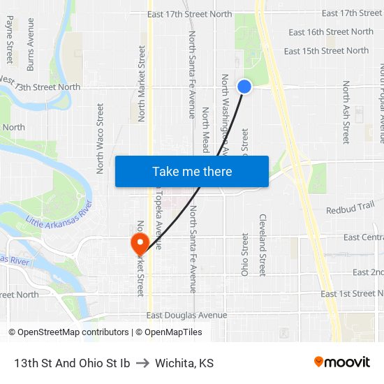 13th St And Ohio St Ib to Wichita, KS map