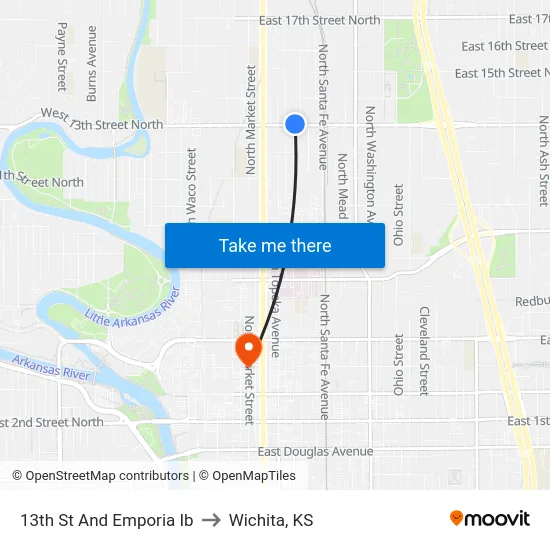 13th St And Emporia Ib to Wichita, KS map