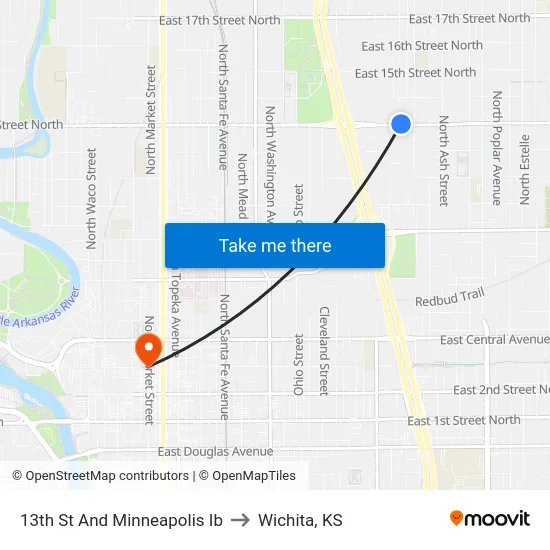 13th St And Minneapolis Ib to Wichita, KS map
