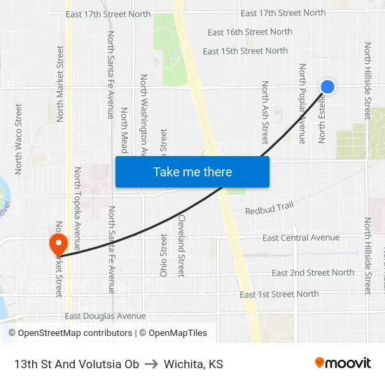13th St And Volutsia Ob to Wichita, KS map