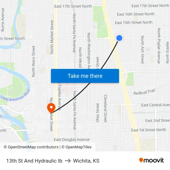 13th St And Hydraulic  Ib to Wichita, KS map