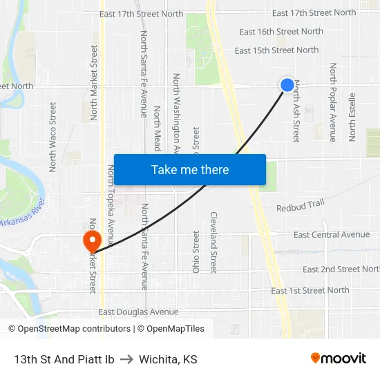 13th St And Piatt Ib to Wichita, KS map