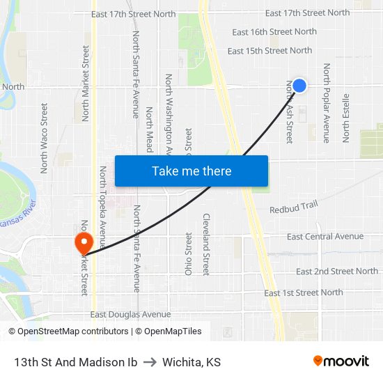 13th St And Madison Ib to Wichita, KS map