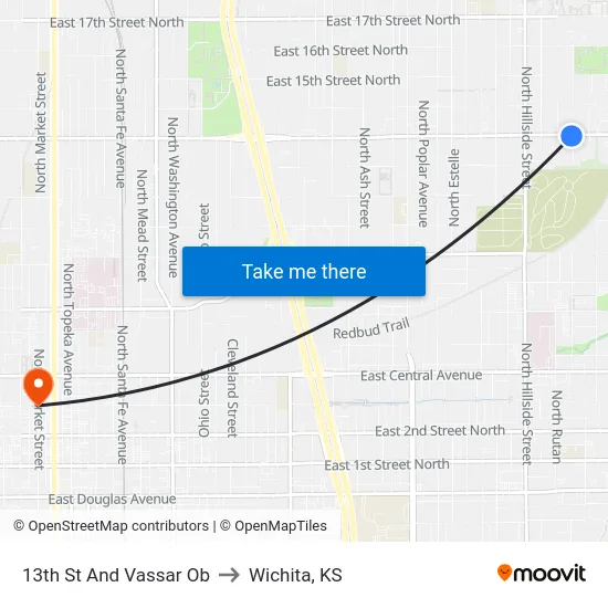 13th St And Vassar Ob to Wichita, KS map