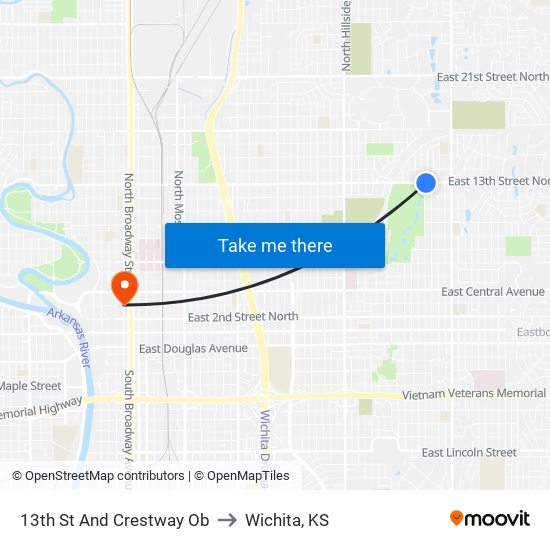 13th St And Crestway Ob to Wichita, KS map