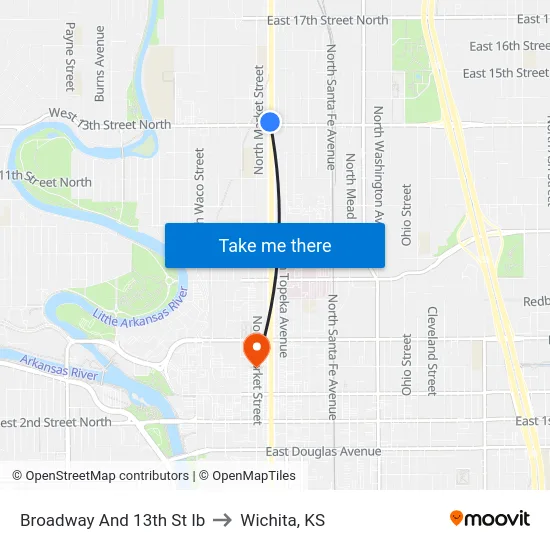 Broadway And 13th St Ib to Wichita, KS map