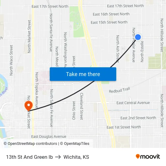 13th St And Green Ib to Wichita, KS map