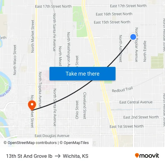 13th St And Grove Ib to Wichita, KS map