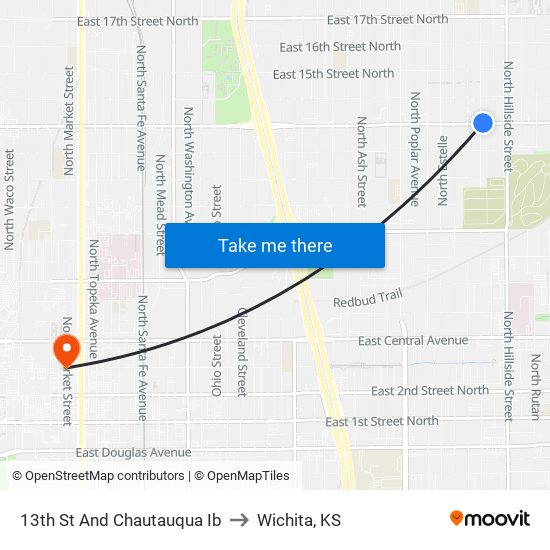 13th St And Chautauqua Ib to Wichita, KS map