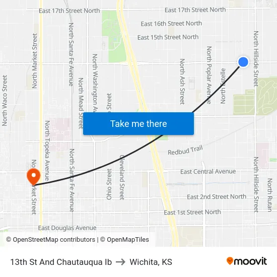 13th St And Chautauqua Ib to Wichita, KS map