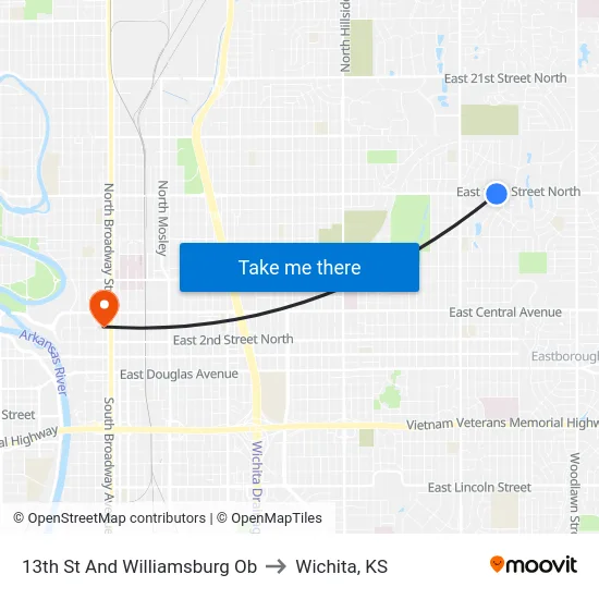 13th St And Williamsburg Ob to Wichita, KS map