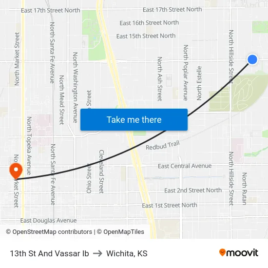 13th St And Vassar Ib to Wichita, KS map