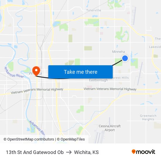 13th St And Gatewood Ob to Wichita, KS map