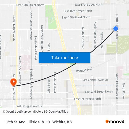 13th St And Hillside Ib to Wichita, KS map