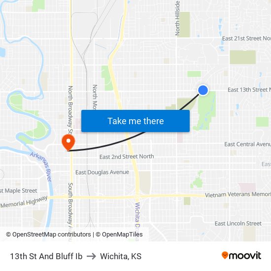 13th St And Bluff Ib to Wichita, KS map