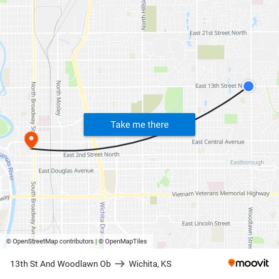 13th St And Woodlawn Ob to Wichita, KS map