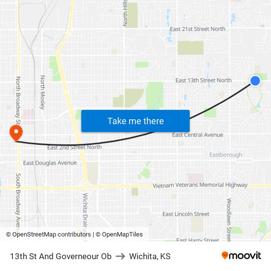 13th St And Governeour Ob to Wichita, KS map