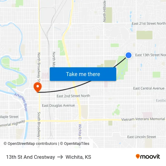 13th St And Crestway to Wichita, KS map