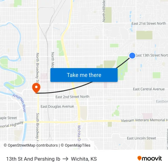 13th St And Pershing Ib to Wichita, KS map