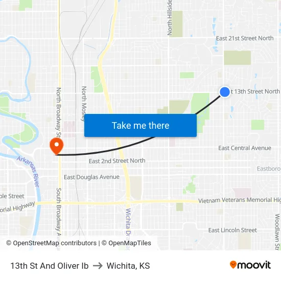 13th St And Oliver Ib to Wichita, KS map