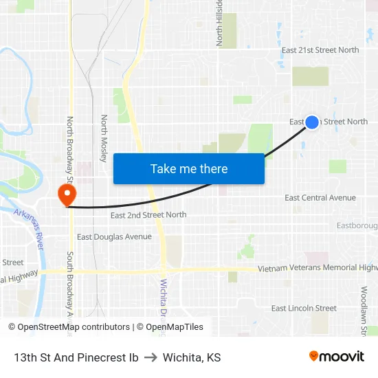 13th St And Pinecrest Ib to Wichita, KS map