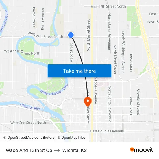Waco And 13th St Ob to Wichita, KS map