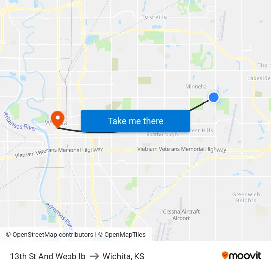 13th St And Webb Ib to Wichita, KS map