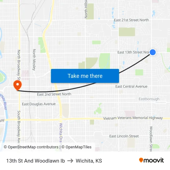 13th St And Woodlawn Ib to Wichita, KS map