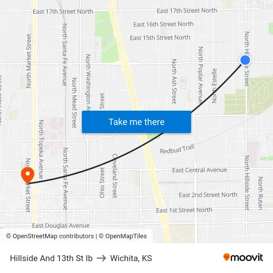 Hillside And 13th St Ib to Wichita, KS map