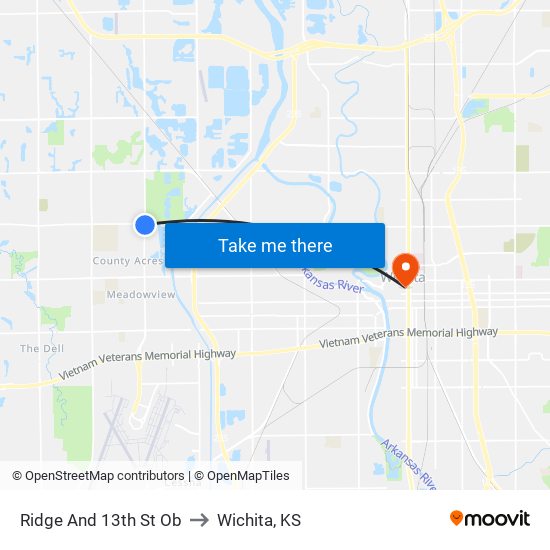 Ridge And 13th St Ob to Wichita, KS map
