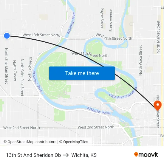13th St And Sheridan Ob to Wichita, KS map