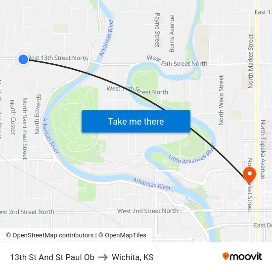 13th St And St Paul Ob to Wichita, KS map