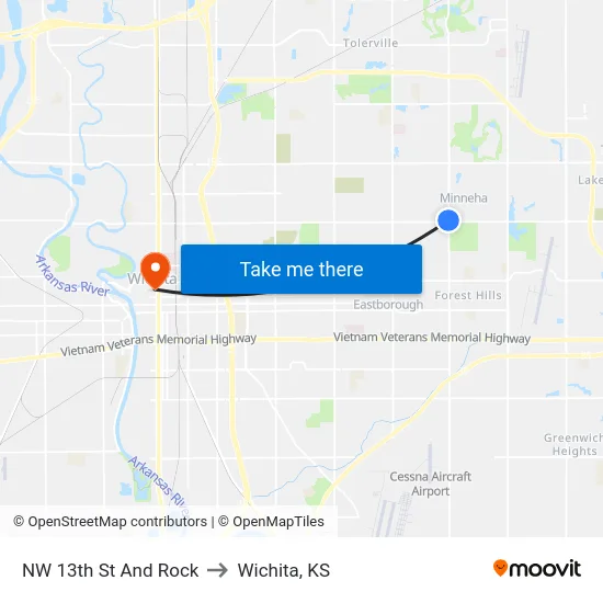 NW 13th St And Rock to Wichita, KS map