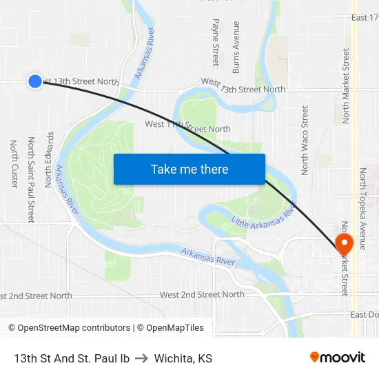 13th St And St. Paul Ib to Wichita, KS map