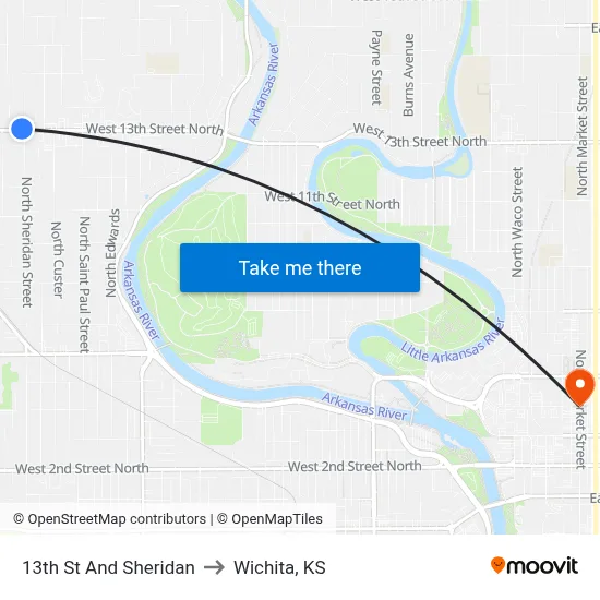 13th St And Sheridan to Wichita, KS map