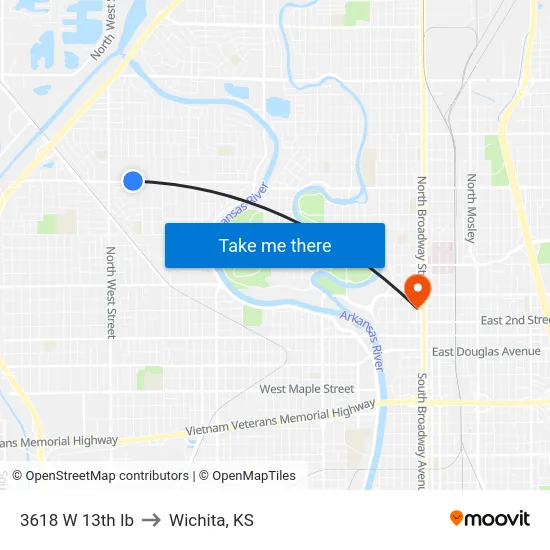 3618 W 13th Ib to Wichita, KS map