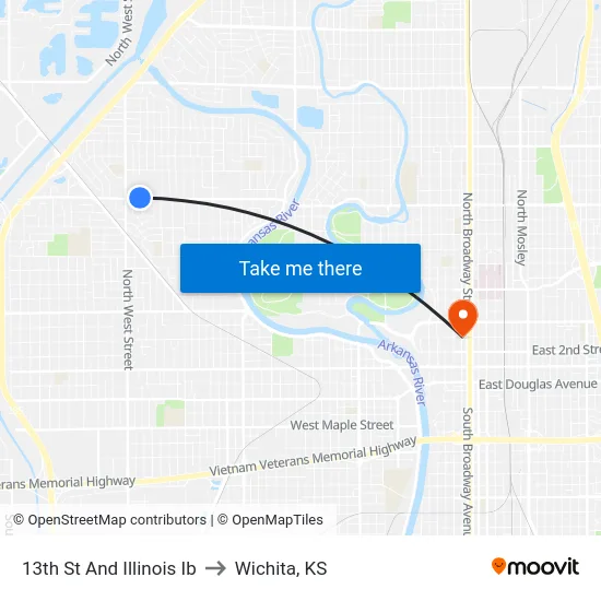 13th St And Illinois Ib to Wichita, KS map