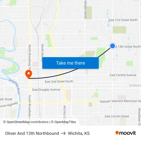 Oliver And 13th Northbound to Wichita, KS map