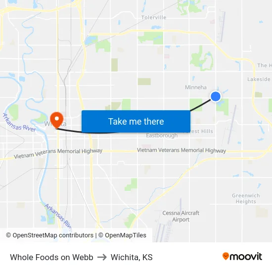 Whole Foods on Webb to Wichita, KS map