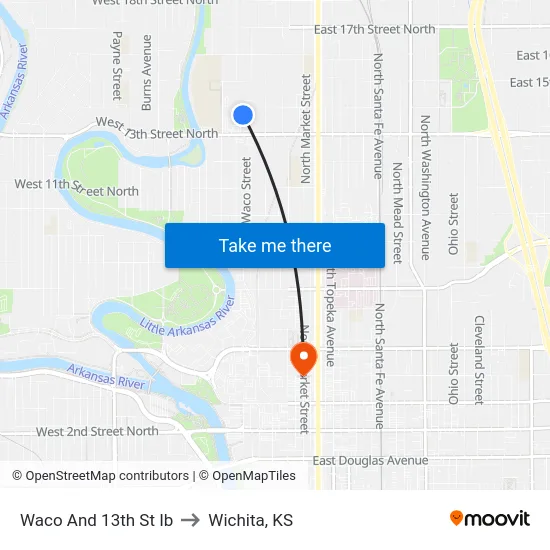 Waco And 13th St Ib to Wichita, KS map